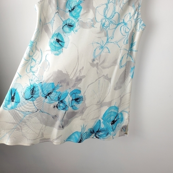 VINTAGE Talbots Small Sleeveless silk Blouse Blue Gray Floral Bias Cut 90s Y2K - Picture 9 of 10